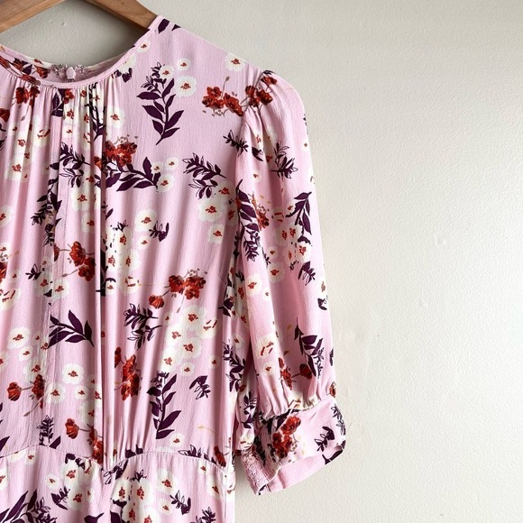 by TiMo Pink Floral Midi Dress Short Puff Sleeves‎ Bloom 50s Print, Size Small - Picture 8 of 16